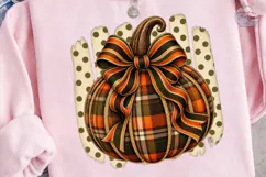 Plaid Pumpkin Bow PNG Sublimation Design Product Image 1