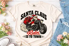 Santa Claus Riding Motorcycle PNG Shirt Product Image 2