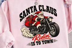 Santa Claus Riding Motorcycle PNG Shirt Product Image 3