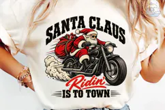 Santa Claus Riding Motorcycle PNG Shirt Product Image 6