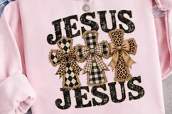 Jesus Crosses Leopard Bow PNG Shirt Desi Product Image 2