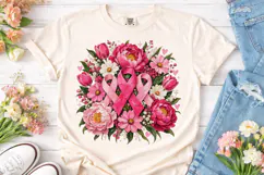 Pink Ribbon Flowers PNG Sublimation Shir Product Image 1