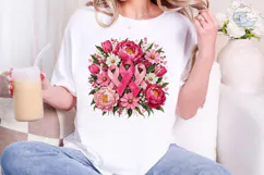 Pink Ribbon Flowers PNG Sublimation Shir Product Image 4