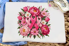 Pink Ribbon Flowers PNG Sublimation Shir Product Image 5