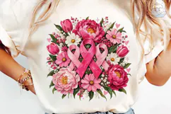 Pink Ribbon Flowers PNG Sublimation Shir Product Image 6