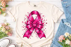 Pink Ribbon Bow Splash PNG Sublimation Product Image 2