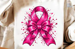 Pink Ribbon Bow Splash PNG Sublimation Product Image 4