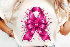 Pink Ribbon Bow Splash PNG Sublimation Product Image 6