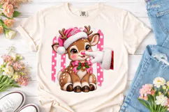 Pink Christmas Reindeer PNG Sublimation Product Image 2