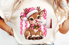 Pink Christmas Reindeer PNG Sublimation Product Image 6
