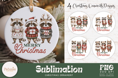 Trendy raccoon Christmas designs being used as a sublimation Christmas ornaments prints
