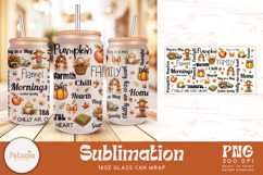 trendy fall glass can wrap sublimation design being used as a popular fall 16oz glass can print