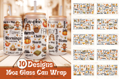 trendy fall glass can wrap sublimation design being used as a popular fall 16oz glass can print
