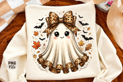 Trendy Fall Ghost Png, Leopard Bow Sublimation Design Product Image 1