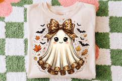 Trendy Fall Ghost Png, Leopard Bow Sublimation Design Product Image 2