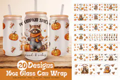 trendy halloween raccoon sublimation designs being used as halloween 16oz glass can wrap print