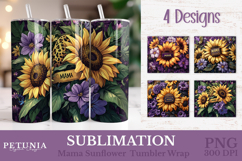 Mama Sunflower Tumbler Wrap designs being used as a Mother's Day Gift 20o Tumbler print