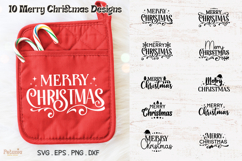 Trendy Merry Christmas SVG Sayings being used as a pot holder Christmas Gift print