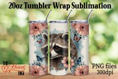 Raccoon 20oz Tumbler Wrap PNG, Flower Raccoon Tumbler PNG Product Image 1