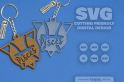 Pisces Zodiac Keychain Laser Cut SVG Product Image 1