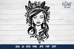 Hippie Girl SVG Design. This Floral Indian Girl PNG Illustration is Compatible with Cricut and Silhouette Machines