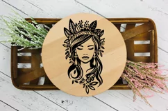 Hippie Girl SVG Design. This Floral Indian Girl PNG Illustration is Compatible with Cricut and Silhouette Machines