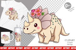 Triceratops with Flowers Clipart Product Image 1