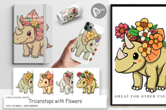 Digital Paper Triceratops with Flowers Product Image 1
