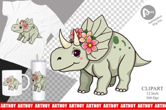 Triceratops with Flowers Clipart Product Image 1