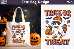 Trick or Treat Tote Bag | Raccoon Pumpkin Ghost Halloween Product Image 1