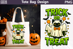 Trick or Treat Tote Bag | Black Cat Ghost Halloween Product Image 1