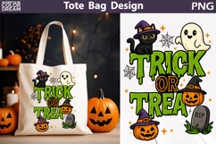 Trick or Treat Tote Bag | Black Cat Ghost Pumpkin Halloween Product Image 1