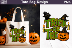 Trick or Treat Tote Bag | Black Cat Pumpkin Halloween Print Product Image 1