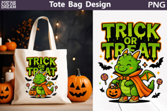 Trick or Treat Tote Bag | Cute Dragon Halloween Print Product Image 1
