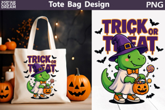 Trick or Treat Tote Bag | Dinosaur Pumpkin Halloween Print Product Image 1