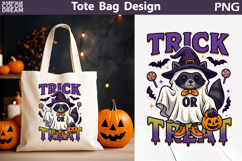 Trick or Treat Tote Bag | Raccoon Pumpkin Ghost Halloween Product Image 1