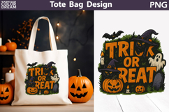 Trick or Treat Tote Bag | Black Cat Ghost Pumpkin Halloween Product Image 1