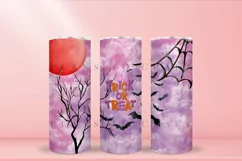 trick or treat pink purple halloween skinny tumbler sublimation wrap with high resolution and transparant background are for 20oz and 30oz skinny tumbler