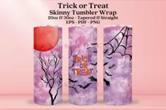 trick or treat pink purple halloween skinny tumbler sublimation wrap with high resolution and transparant background are for 20oz and 30oz skinny tumbler