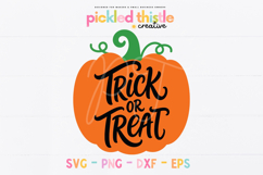 Pumpkin cut file featuring clean solid colours, curled vine details and stacked Trick or Treat lettering across the centre.