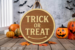 Trick or Treat Round Door Hanger SVG,Halloween Wooden Sign Product Image 1