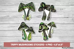 Trippy Mushrooms Stickers | Vintage Printable PNG Clipart Product Image 1
