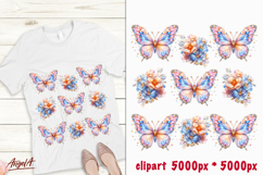 Floral pink butterfly and flowers T-shirt sublimation PNG Product Image 1
