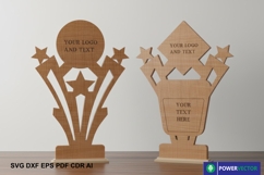 Wooden Trophy Awards with Star Design Laser Cut Pattern Product Image 1