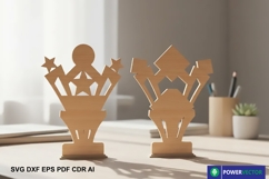 Custom Wooden Trophy Awards Set Laser Cut Pattern Product Image 1