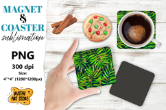 Tropical leaves magnet/coaster sublimation. Product Image 1