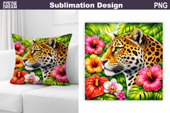 Leopard Profile Tropical PNG | Jungle Floral Sublimation Product Image 1