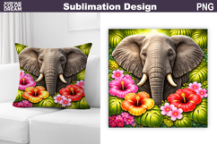 Elephant Tropical Floral PNG | Jungle Wildlife Sublimation Product Image 1