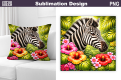 Zebra Tropical Floral PNG | Jungle Wildlife Sublimation Product Image 1