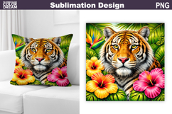 Tropical Tiger Floral PNG | Jungle Wildlife Sublimation Product Image 1